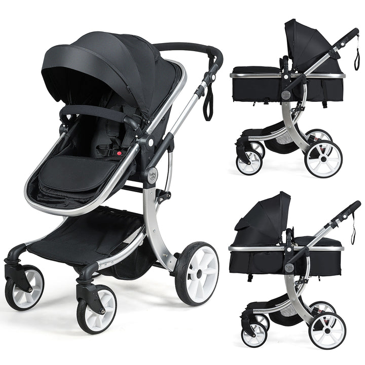 Folding Aluminum Infant Bassinet Reversible Baby Stroller W/ Diaper Bag BeigeBlackGrey Image 6