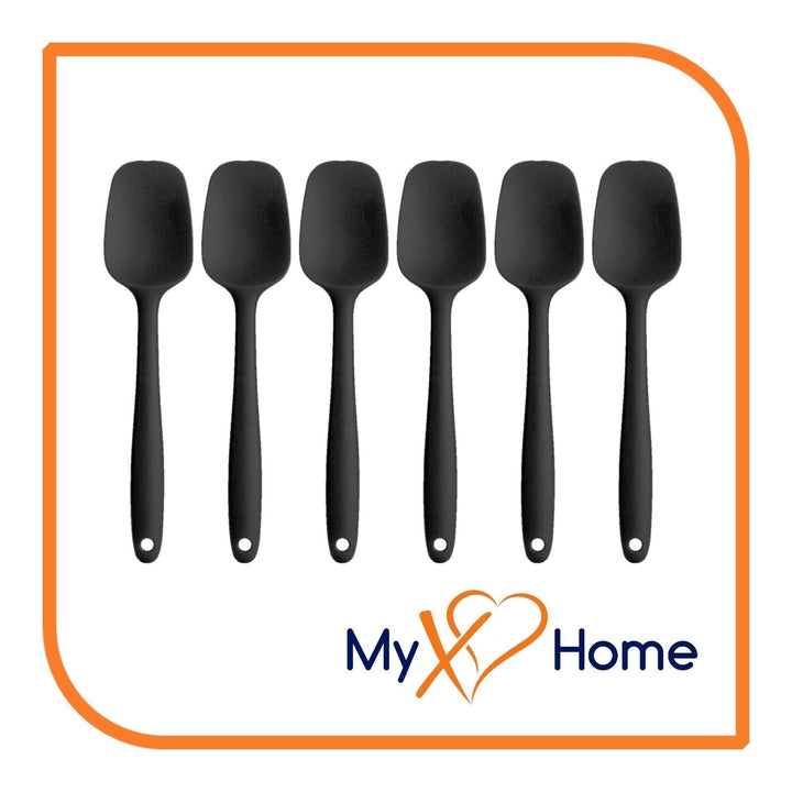 8" Black Silicone Spoon/Spatula 1 Tool w/ 2 Uses (1 2 4 or 6 Tools) Image 1