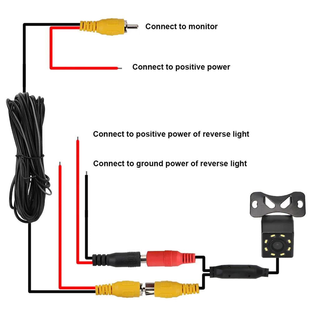 Universal 6M RCA Video Cable for Car Rear View Camera Black 19.69ft Wire Image 3