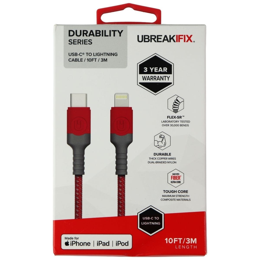 UBREAKIFIX (10-Ft) Durability USB-C to 8-Pin Cable for iPhone/iPad - Red Image 1