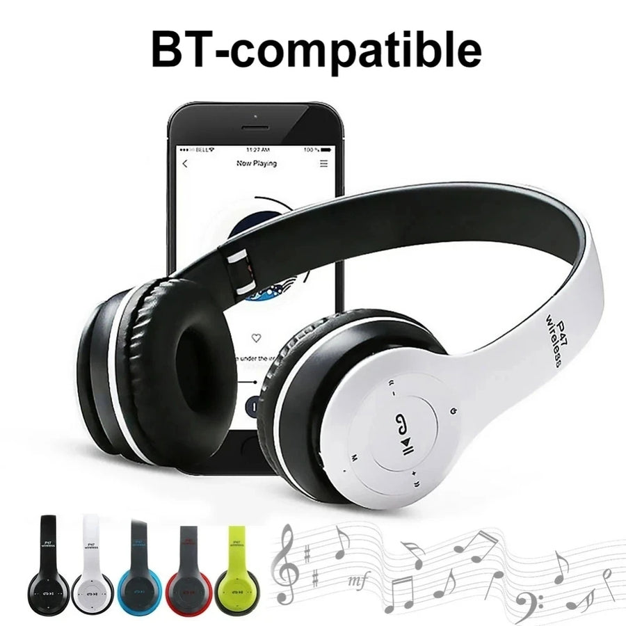 P47 Wireless Bluetooth Headphones Over Ear Foldable HiFi Sound Black Blue Green Red White Image 1