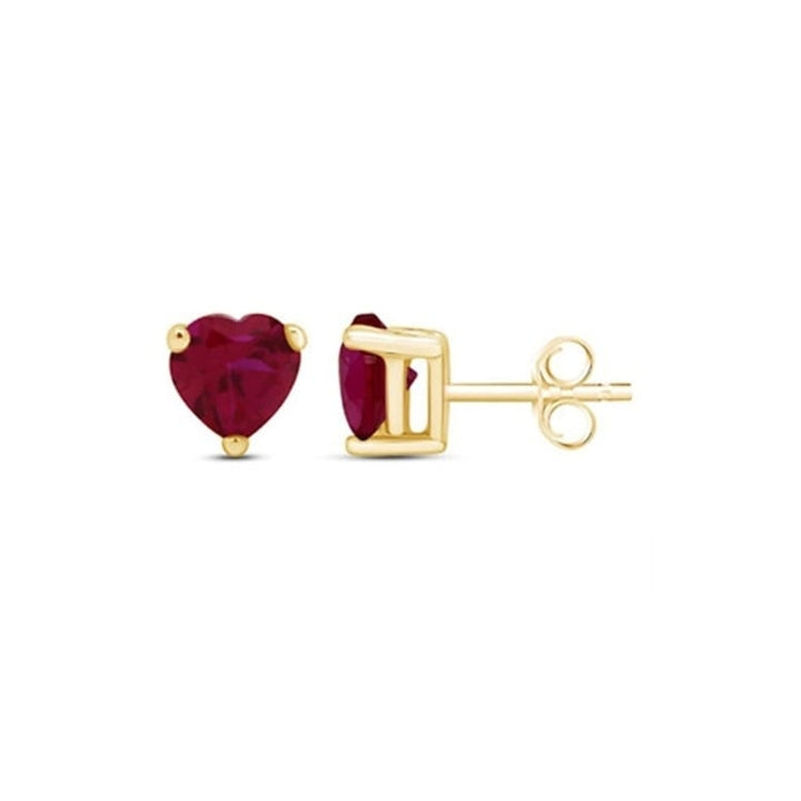 Paris Jewelry 14k Yellow Gold Heart Ruby Sapphire Stud Earrings 3mm Push Back Image 1