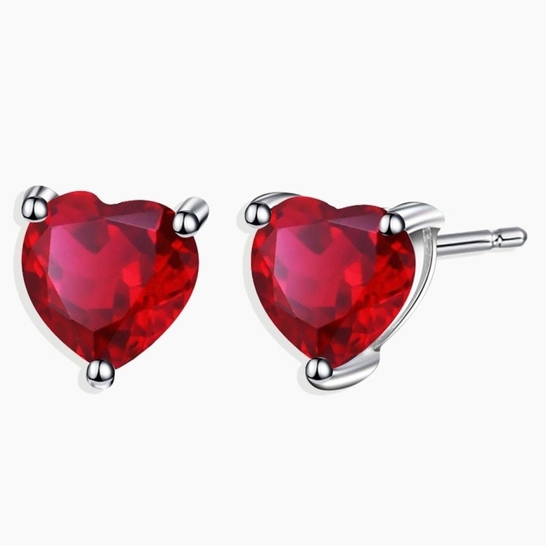 Paris Jewelry 14k White Gold Heart Created Ruby Sapphire Stud Earrings 4mm Image 1