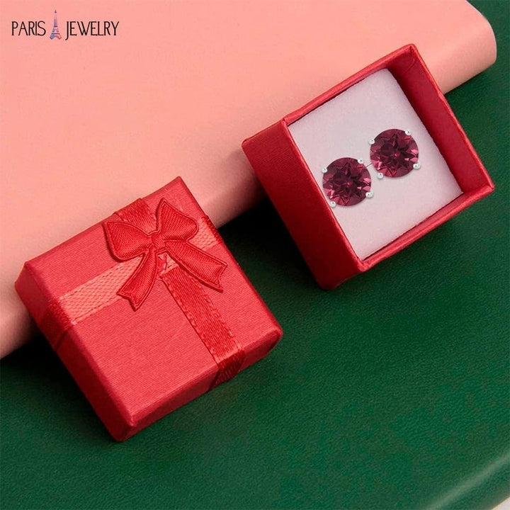 Paris Jewelry 14k White Gold Created Ruby Sapphire Stud Earrings 3mm Red Image 2