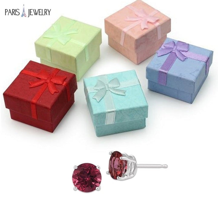 Paris Jewelry 14k White Gold Created Ruby Sapphire Stud Earrings 3mm Red Image 3