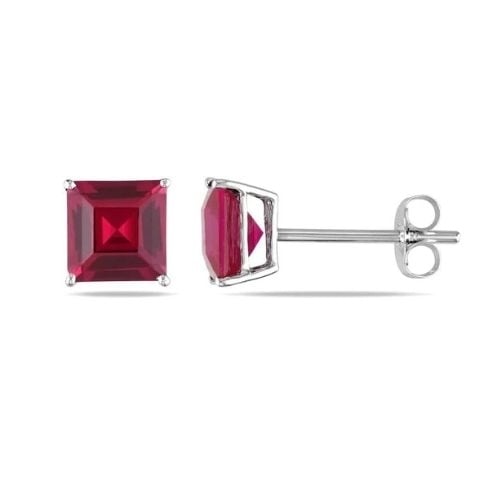 Paris Jewelry 14k White Gold Ruby Sapphire Push Back Stud Earrings 4mm Image 1