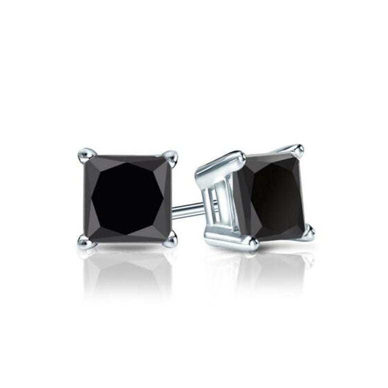 Paris Jewelry 14k White Gold Push Back Black Sapphire Stud Earrings 3mm Image 1