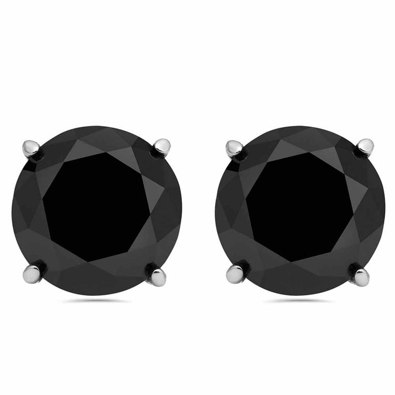 Paris Jewelry 14k White Gold Black Sapphire Stud Earrings 4mm Push Back Image 1