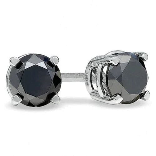 10k White Gold 1/2 Ct Created Black Diamond Round Stud Earrings for Women Image 1