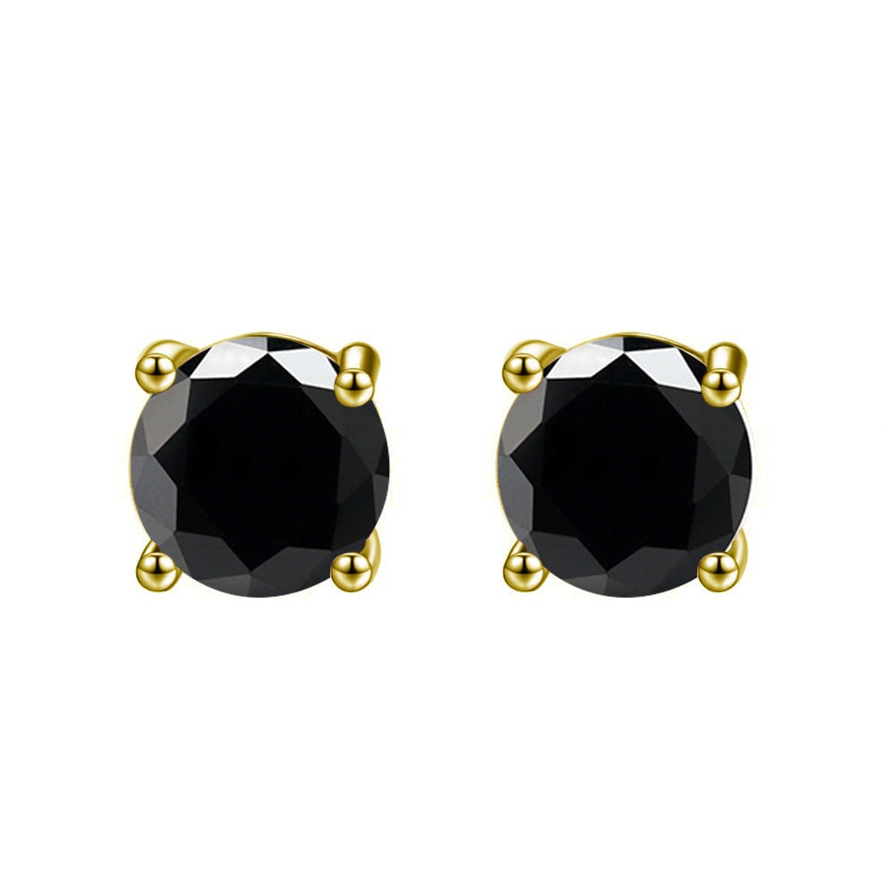 10k Yellow Gold 1/4 Ct Created Black Diamond Round Stud Earrings for Women Image 1