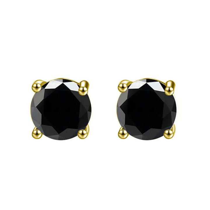 10k Yellow Gold Plated Created Black Diamond Round Stud Earrings 6mm Women Image 1