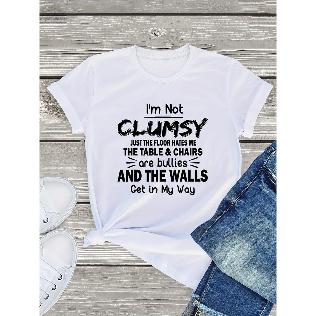 Im Not Clumsy Print T-Shirt Harajuku Kawaii Graphic Crew Basic Tees Image 10