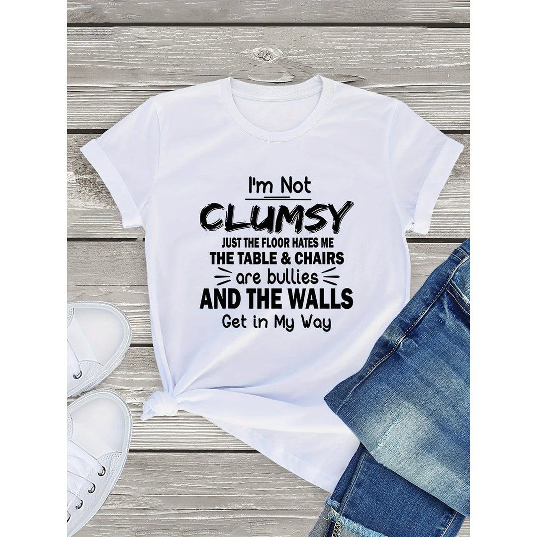 Im Not Clumsy Print T-Shirt Harajuku Kawaii Graphic Crew Basic Tees Image 1