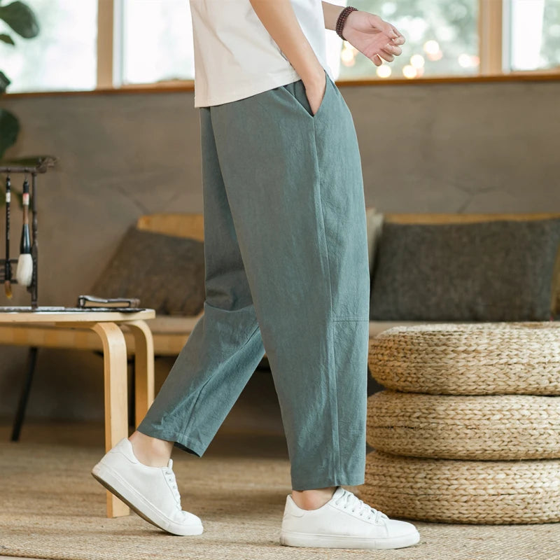 Mens Summer Casual Linen Pants Image 1