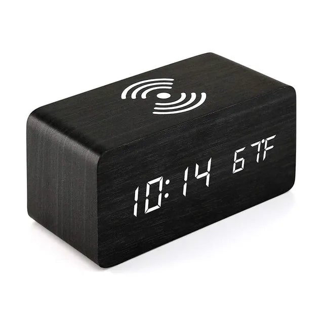 Wooden Digital Alarm Clock With Wireless Charging Image 9