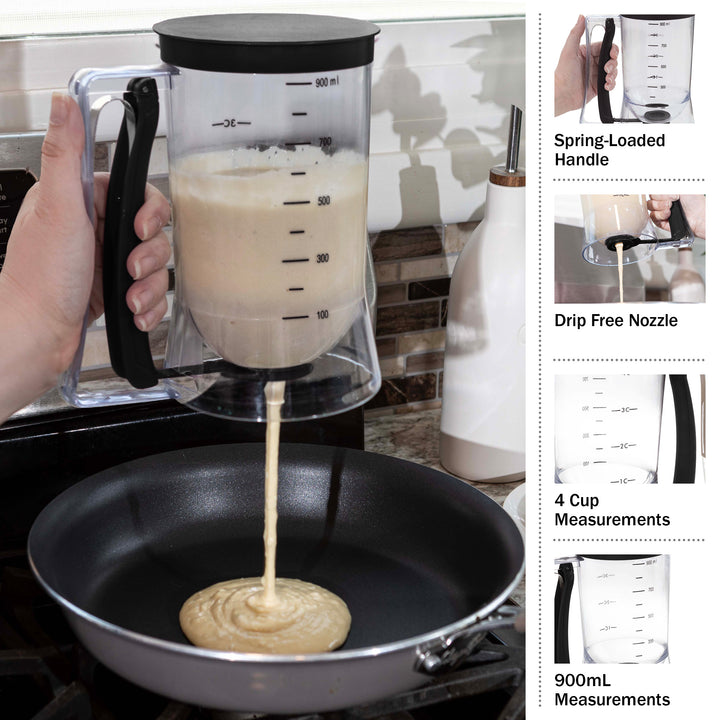 Chef Buddy Pancake Batter Dispenser 4 Cup Black Durable Plastic Drip-Free Nozzle Image 4