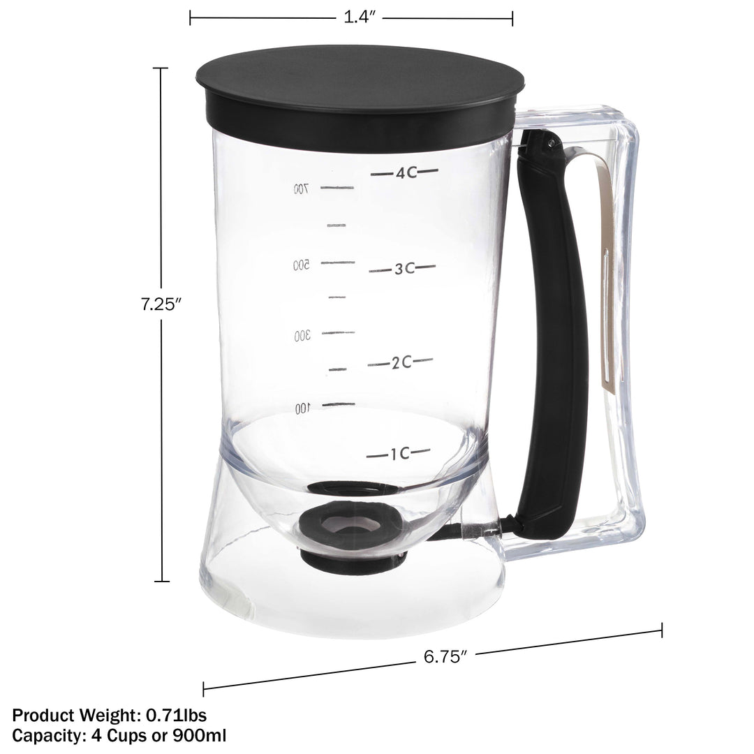 Chef Buddy Pancake Batter Dispenser 4 Cup Black Durable Plastic Drip-Free Nozzle Image 4