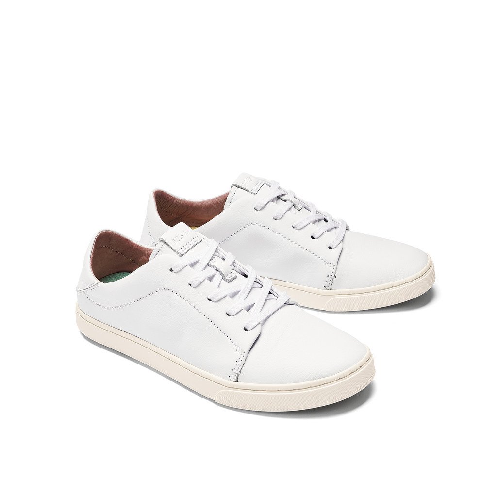 OluKai Womens Pehuea Li Ili Leather Sneaker White/White - 20433-4R4R WHITE/WHITE Image 2