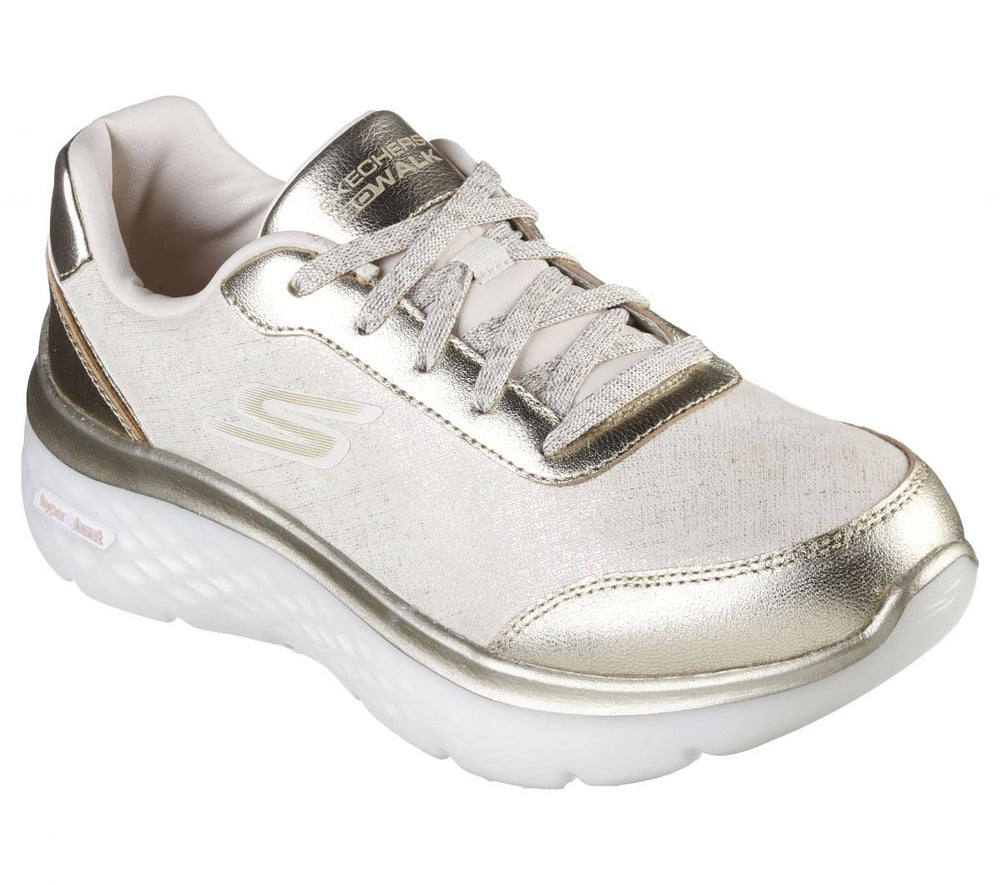 Skechers Womens Go Walk Hyper Burst Giselle White/Gold - 124595-WGD WHITE/GOLD Image 2