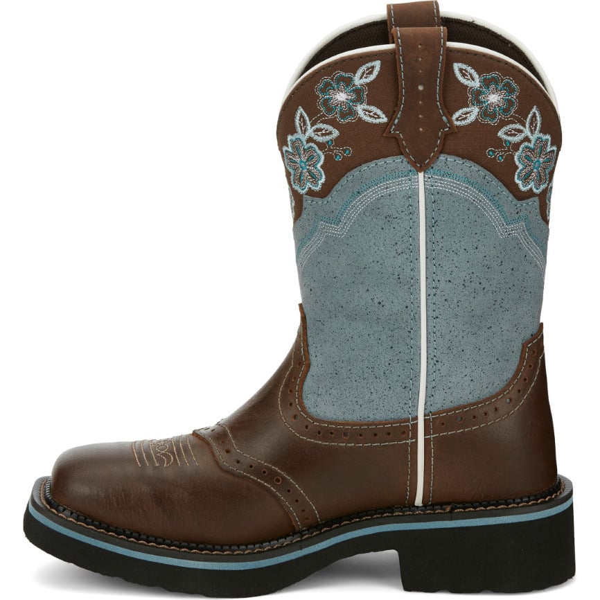 Justin Womens 11" Starlina Western Boots Brown Blue GY9950 Full Grain Leather Image 3