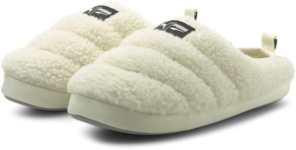 PUMA Juniors Sherpa Scuff Shoes Whisper White Black Comfortable Cozy Wearable Image 1