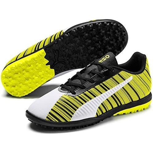 PUMA Mens One 5.4 Jr Soccer Sneakers White Black Yellow Size 5.5 Lightweight Image 3