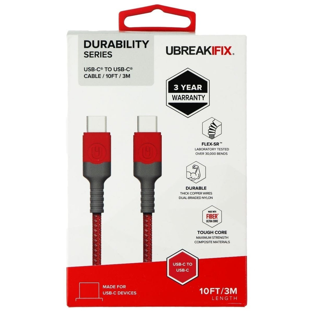 UBREAKIFIX (10-Ft) Durability Series USB-C to USB-C Braided Cable - Red Image 2