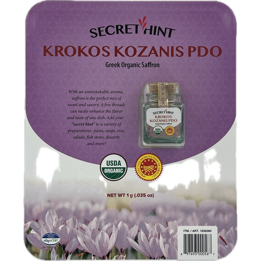 Secret Hint Krokos Kozanis PDO Greek Organic Saffron 1 Gram Image 1