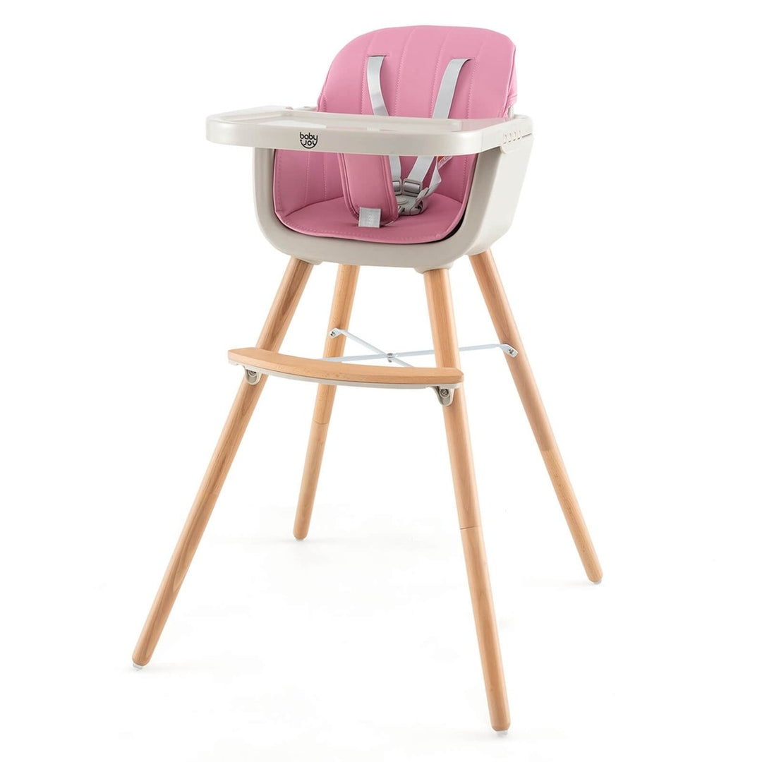 Babyjoy 3 in 1 Convertible Wooden High Chair Baby Toddler Highchair w/ Cushion GrayBeigeYellow Pink Image 1