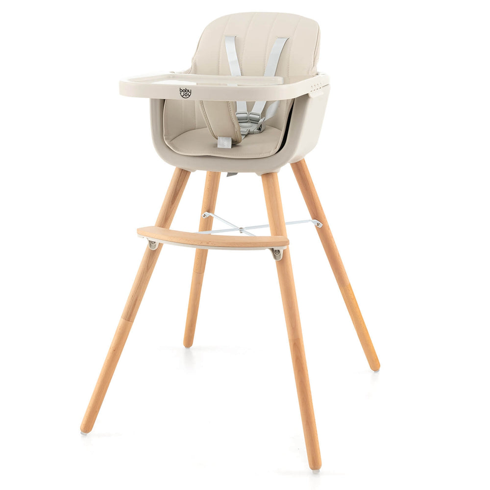 Babyjoy 3 in 1 Convertible Wooden High Chair Baby Toddler Highchair w/ Cushion GrayBeigeYellow Pink Image 2