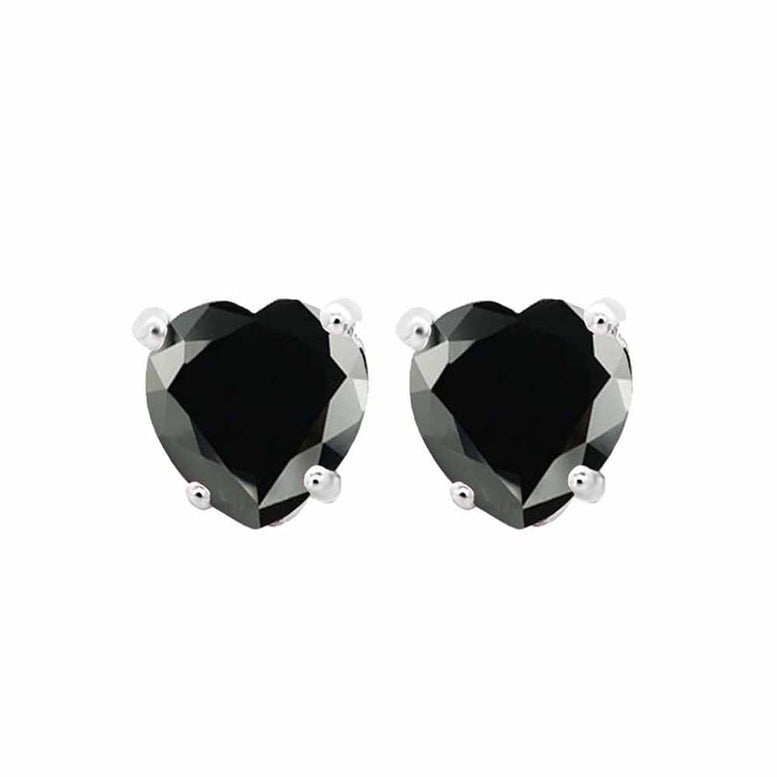 Paris Jewelry 14k White Gold Heart Black Sapphire Stud Earrings 3mm Push Back Image 1