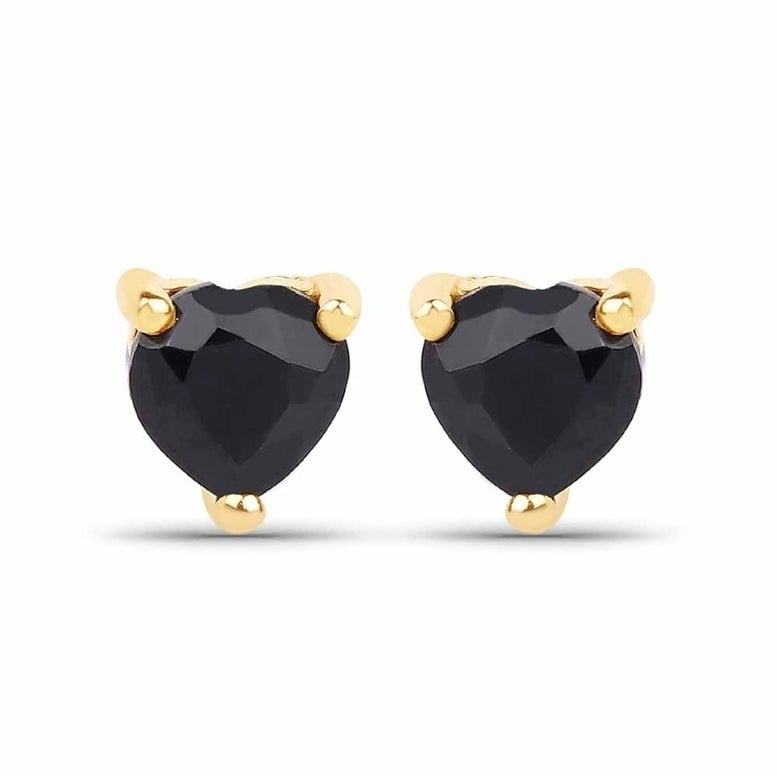 Paris Jewelry 14k Yellow Gold Heart Created Black Sapphire Stud Earrings 4mm Image 1