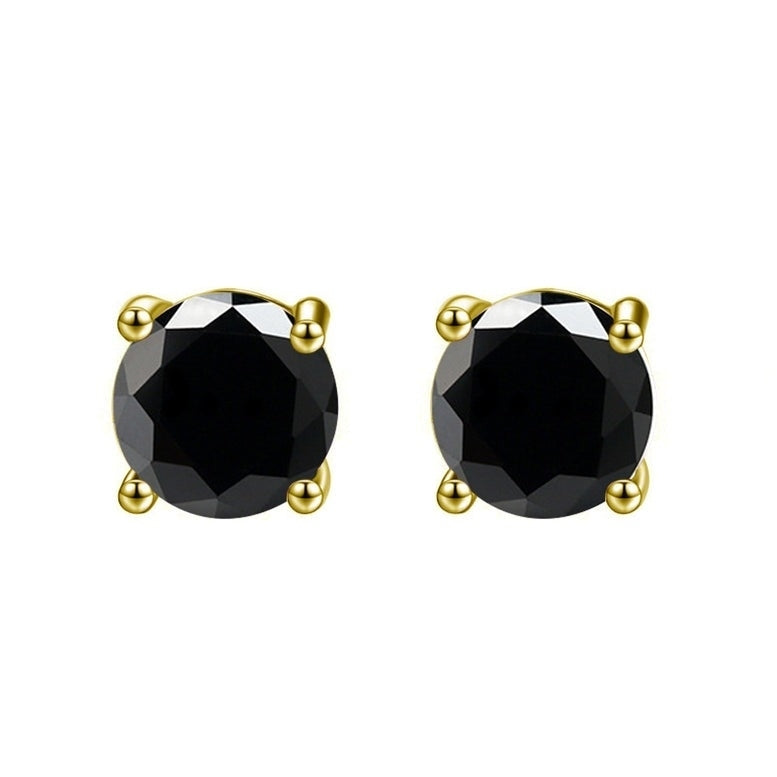 Paris Jewelry 14k Yellow Gold Black Sapphire Stud Earrings 3mm Push Back Image 1