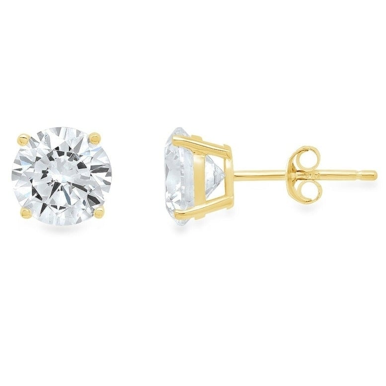 Paris Jewelry 14k Yellow Gold 3mm Created White Sapphire Stud Earrings Image 1