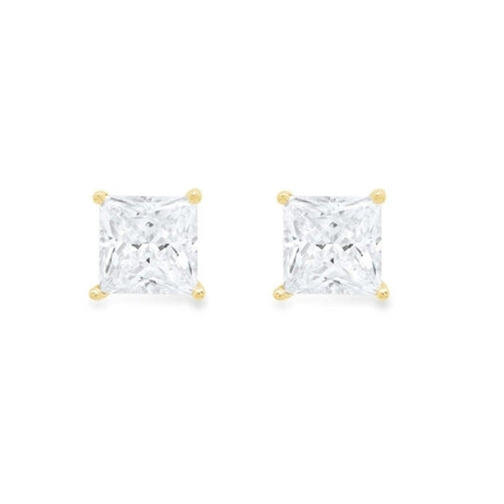 Paris Jewelry 14k Yellow Gold 4mm Princess Created White Sapphire Stud Earrings Image 1