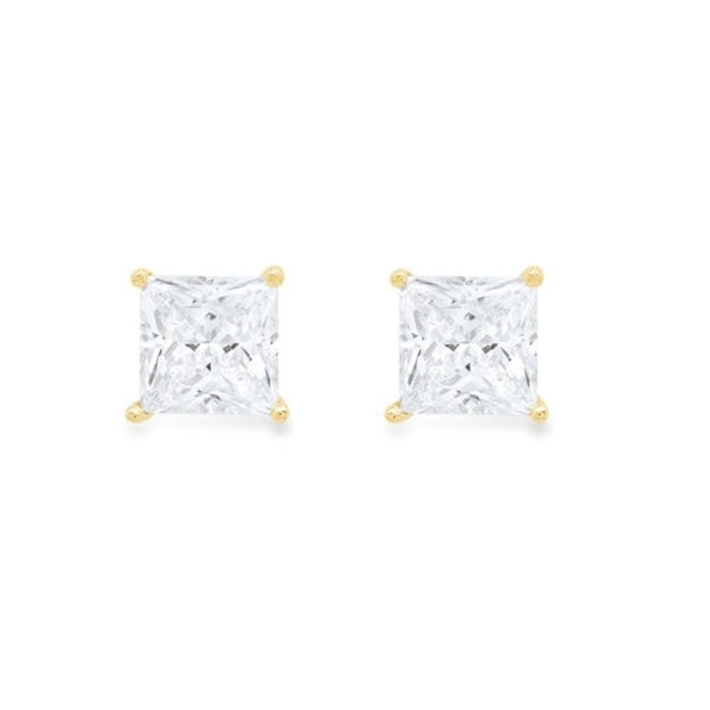 Paris Jewelry 14k Yellow Gold Push Back Princess Created White Sapphire Earrings Image 1