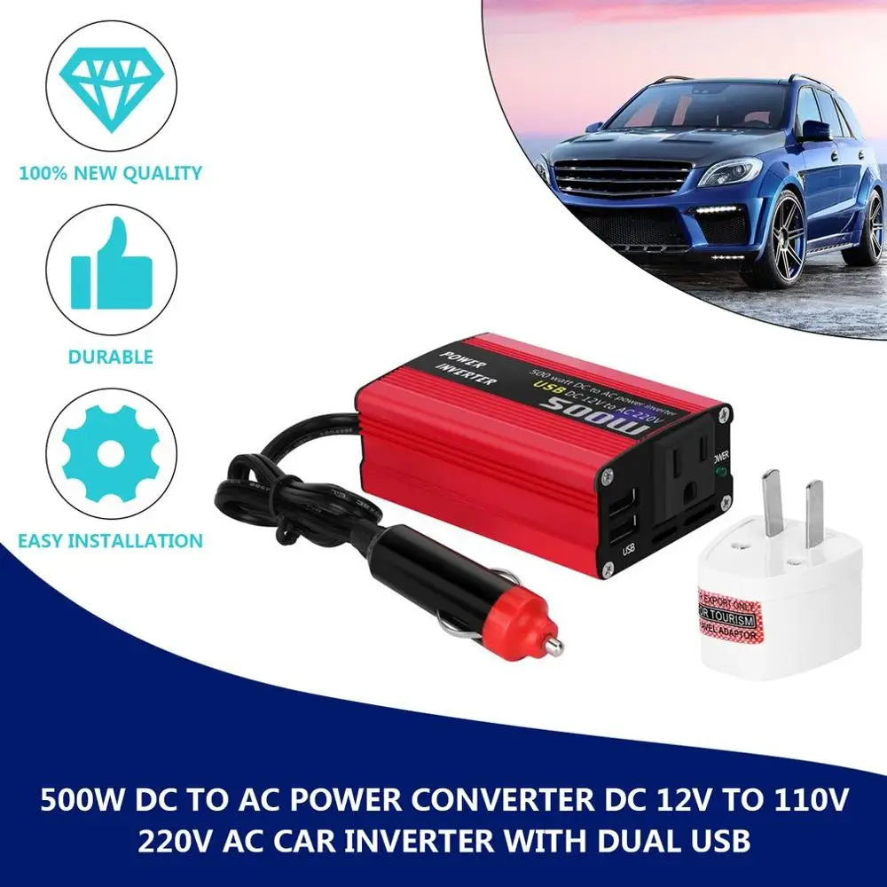 CNSPEED 500W DC to AC Power Converter 12V to 220V Inverter with Dual USB Adapter Image 1