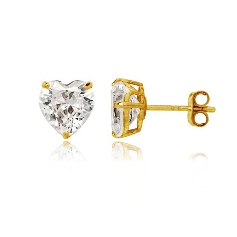 Paris Jewelry 14k Yellow Gold Created White Sapphire Heart Stud Earrings 3mm Image 1