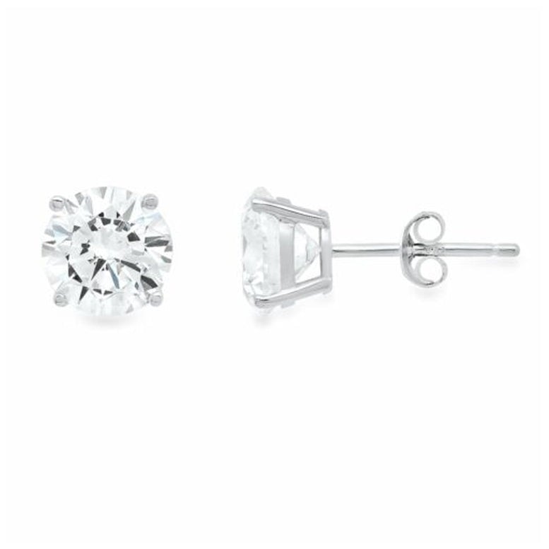 Paris Jewelry 14k White Gold Stud Earrings 3mm Created White Sapphire Push Back Image 1