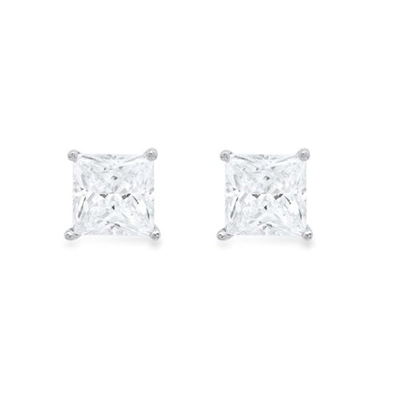 Paris Jewelry 14k White Gold 4mm White Sapphire Princess Stud Earrings Image 1