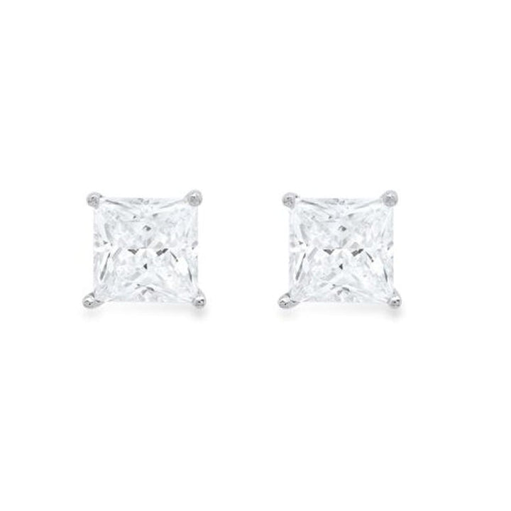 Paris Jewelry 14k White Gold 4mm White Sapphire Princess Stud Earrings Image 1