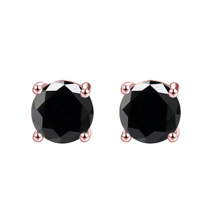 10k Rose Gold Plated Created Black Diamond Round Stud Earrings 4mm Women Image 1