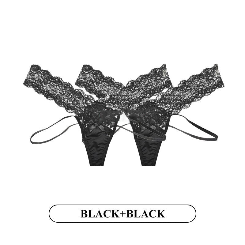 Women Fashion 2PCS/Set Lace Panties Low-waist Temptation Lingerie Femal Cross Strap G String Thong Hollow out Underwear Image 7