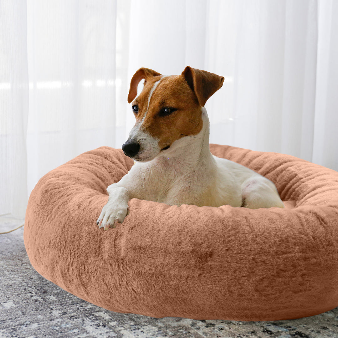 PETMAKER 25in Donut Dog Bed for Small Pets Mixed Memory Foam with faux Cover Image 2