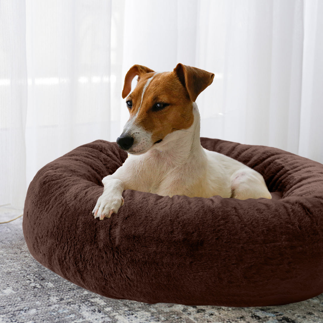 PETMAKER 25in Donut Dog Bed for Small Pets Mixed Memory Foam with faux Cover Image 3