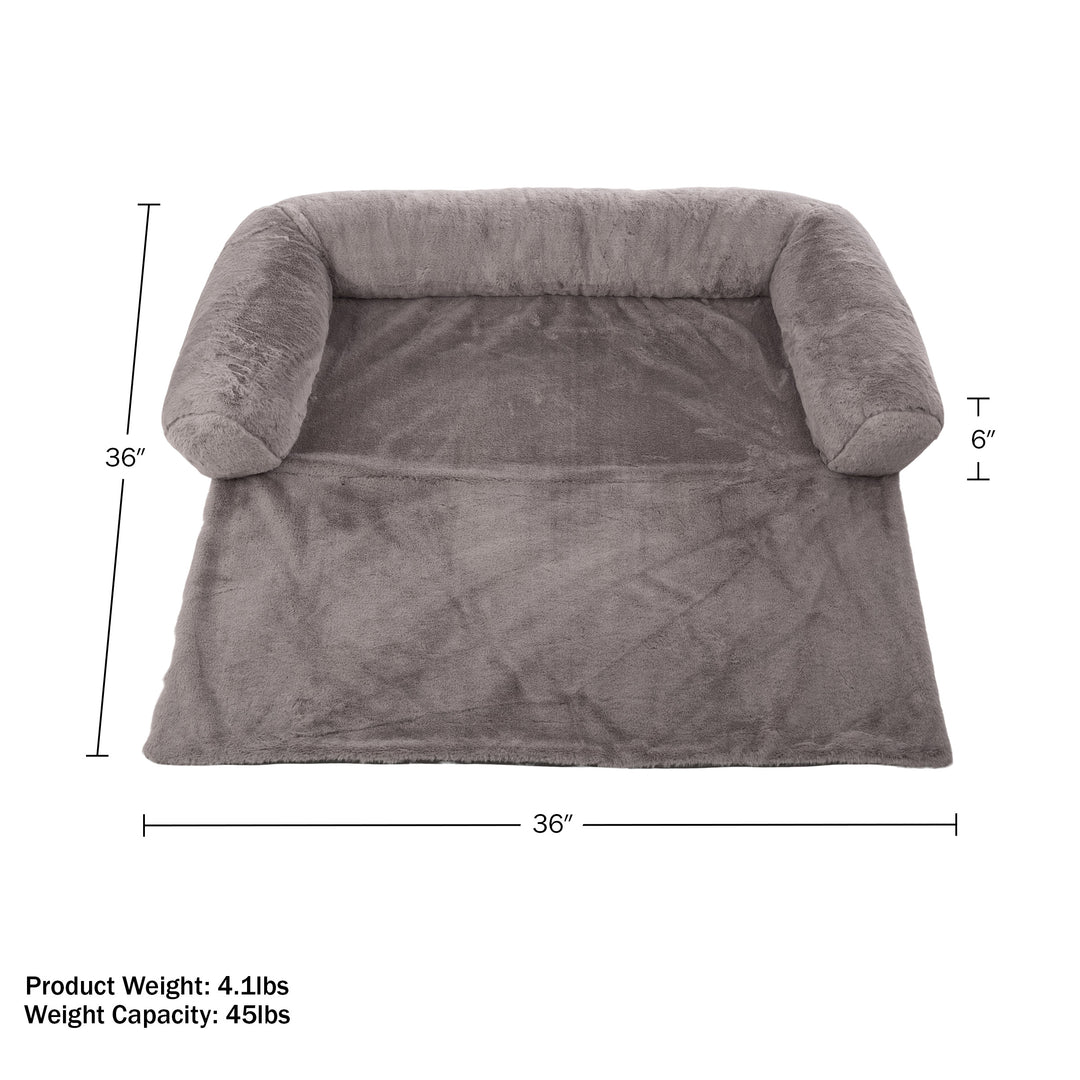 PETMAKER Plush Dog Bed 36in Gray Couch Protector Memory Foam for Pets 45lbs Image 4