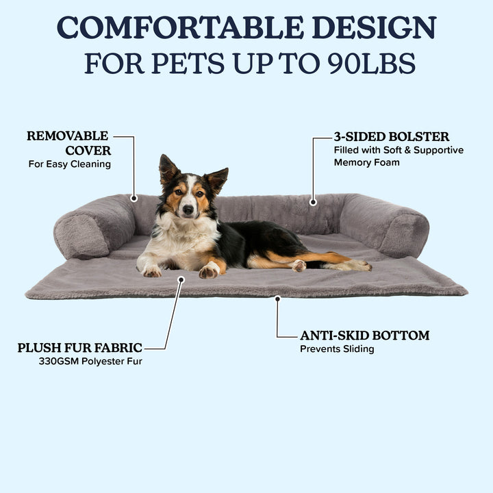 PETMAKER 45in Plush Dog Bed Couch Protector for Dogs up to 90lbs Memory Foam Image 6