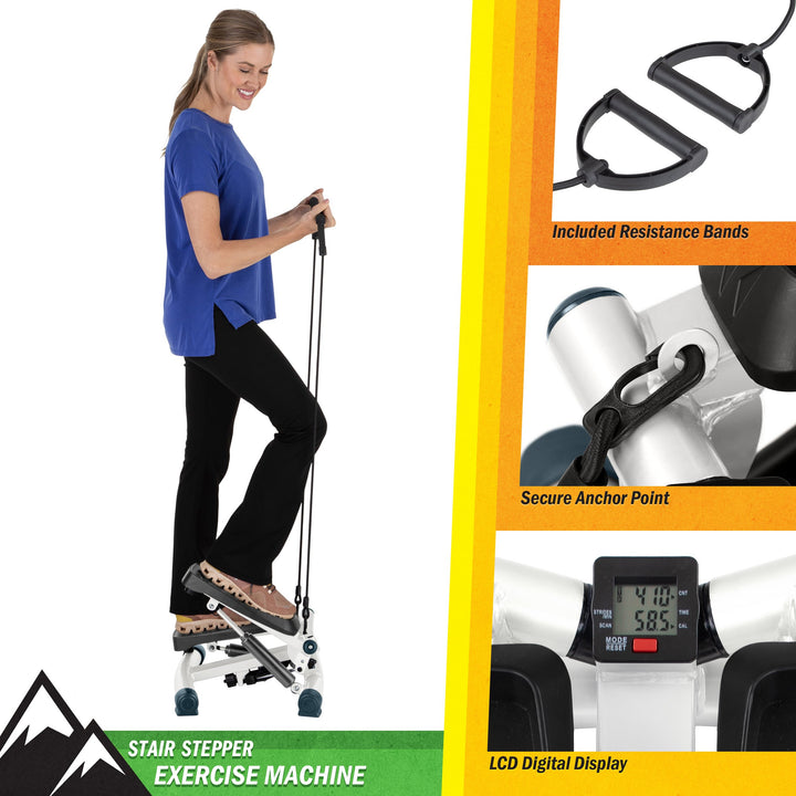 Wakeman Mini Stepper with Resistance Bands White Compact Home Gym Equipment Image 3