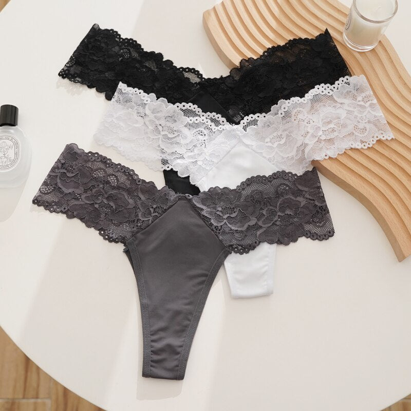 Women Fashion 2Pcs/Lot Lace Lingerie Temptation Low-waist Panties Transparent G String Thong Seamless Underwear Image 4