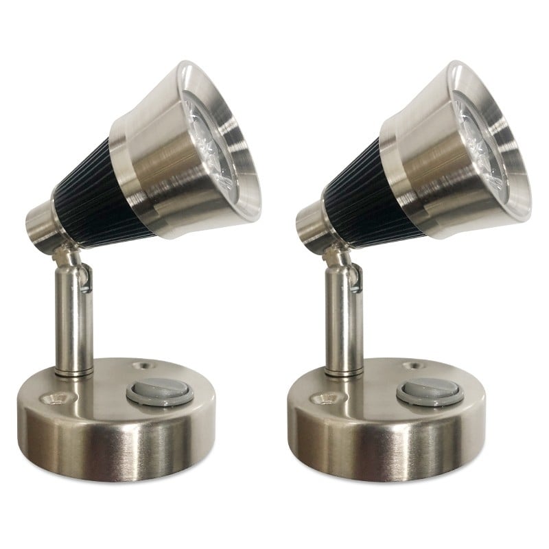 12V LED RV Wall Mount Reading Light Brushed Nickel Warm White Set of 2 Image 1